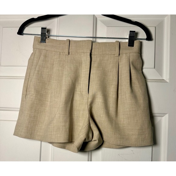 Babaton Pants - Aritzia Babaton Atelier High Waisted Pleated Tailored Shorts Tan Size 0